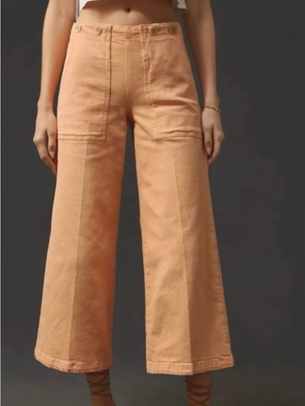 Pilcro Peach Cropped Wide-Leg Utility Pants